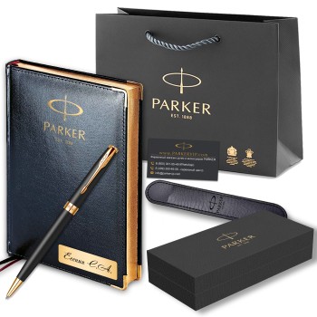 Подарочный набор: Шариковая ручка Parker Sonnet Core K528, Matte Black GT +  Ежедневник Premium, Black GS